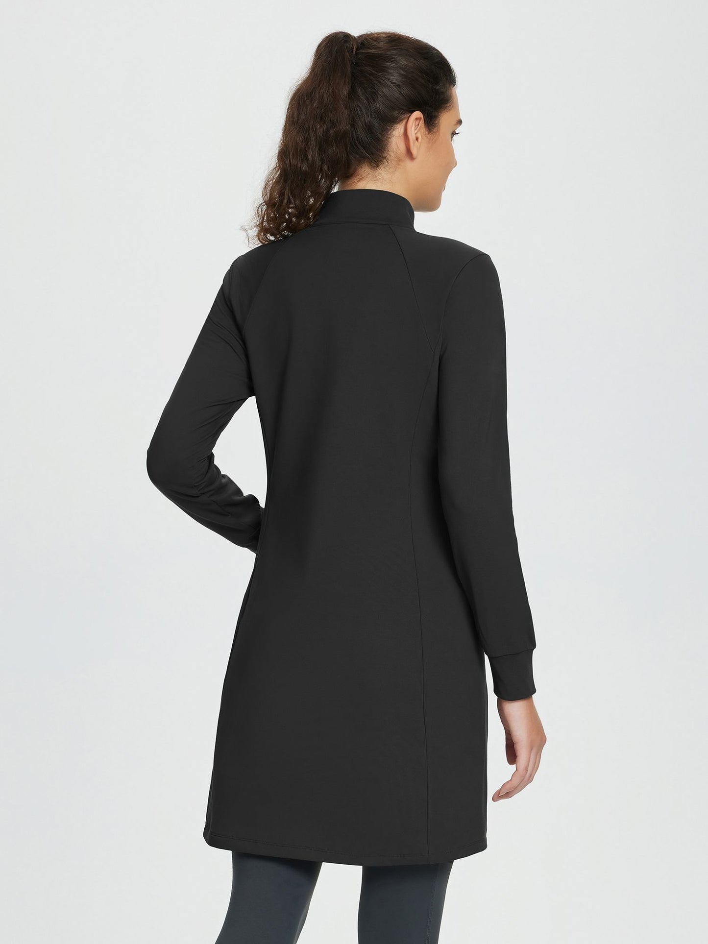 Abito Invernale Donna Maglia Collo Alto Zip Tasche Laterali Spacco Orlo