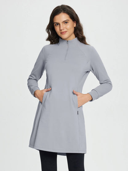 Abito Invernale Donna Maglia Collo Alto Zip Tasche Laterali Spacco Orlo
