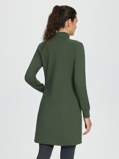 Abito Invernale Donna Maglia Collo Alto Zip Tasche Laterali Spacco Orlo