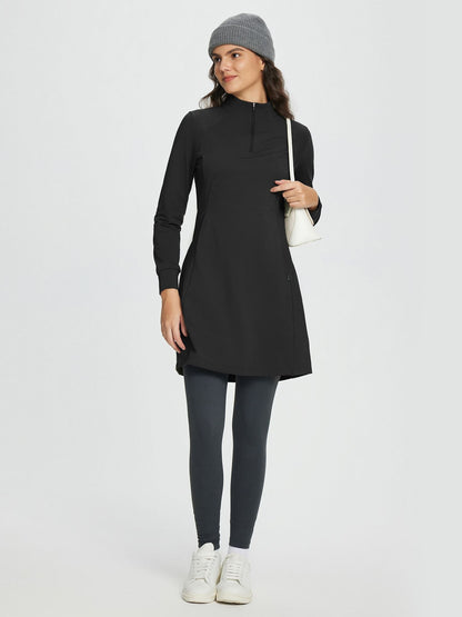 Abito Invernale Donna Maglia Collo Alto Zip Tasche Laterali Spacco Orlo