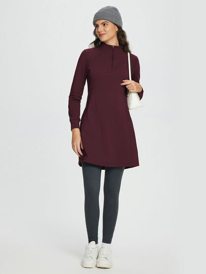 Abito Invernale Donna Maglia Collo Alto Zip Tasche Laterali Spacco Orlo