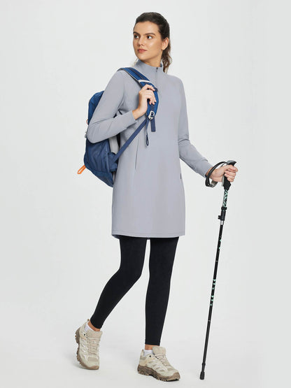 Abito Invernale Donna Maglia Collo Alto Zip Tasche Laterali Spacco Orlo