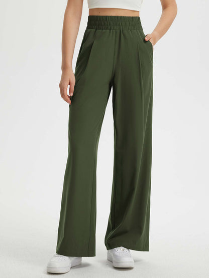 Pantaloni Donna Gamba Larga con Vita Elastica e Tasche