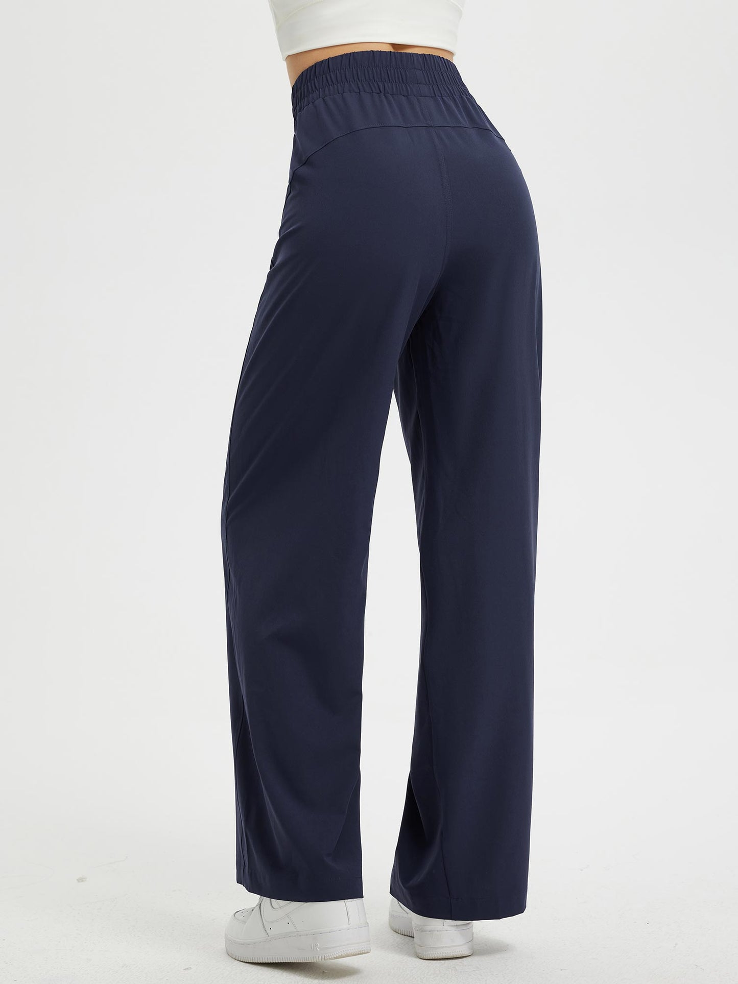 Pantaloni Donna Gamba Larga con Vita Elastica e Tasche