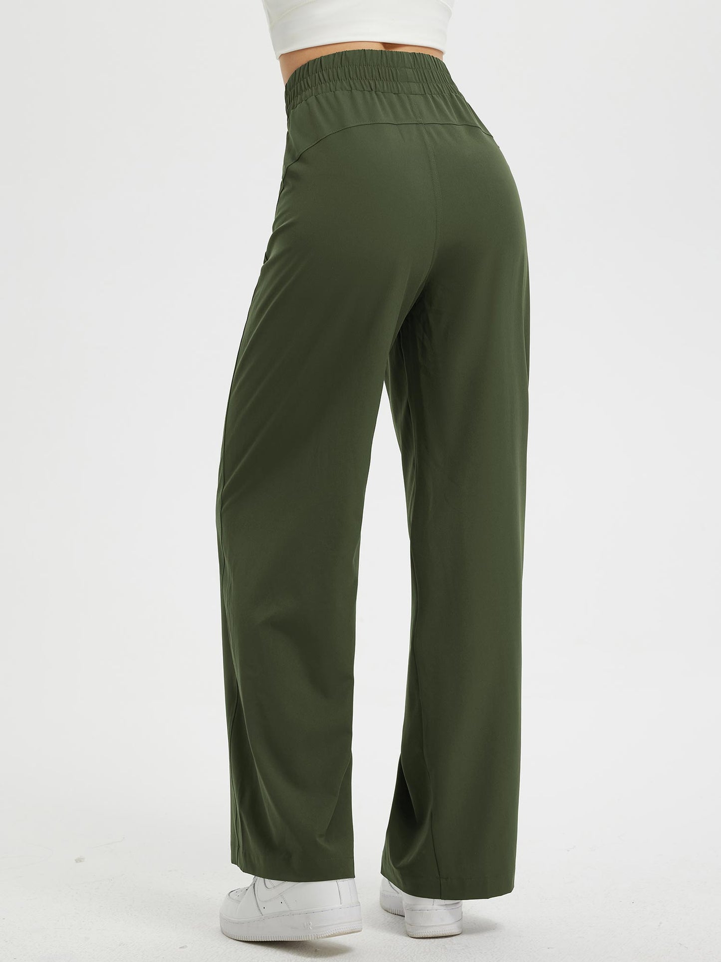 Pantaloni Donna Gamba Larga con Vita Elastica e Tasche