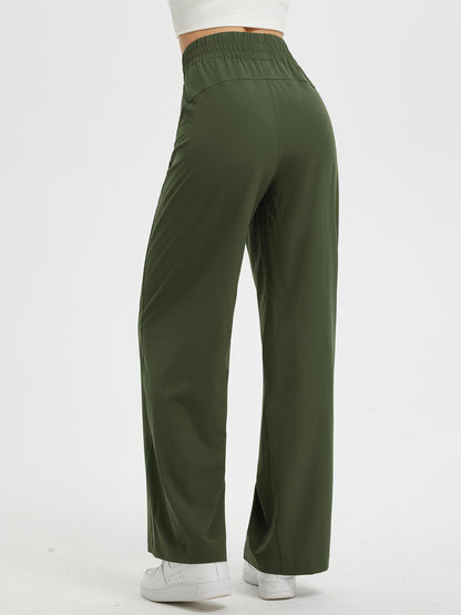 Pantaloni Donna Gamba Larga con Vita Elastica e Tasche