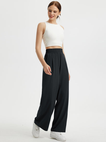 Pantaloni Donna Gamba Larga con Vita Elastica e Tasche