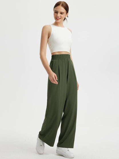 Pantaloni Donna Gamba Larga con Vita Elastica e Tasche
