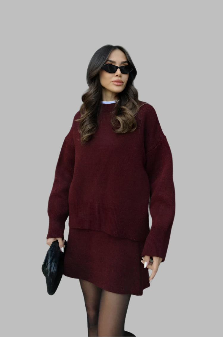 Women's Two-Piece Set with Oversized Sweater and Slim Skirt