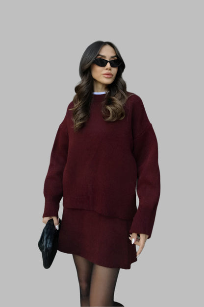 Women's Two-Piece Set with Oversized Sweater and Slim Skirt