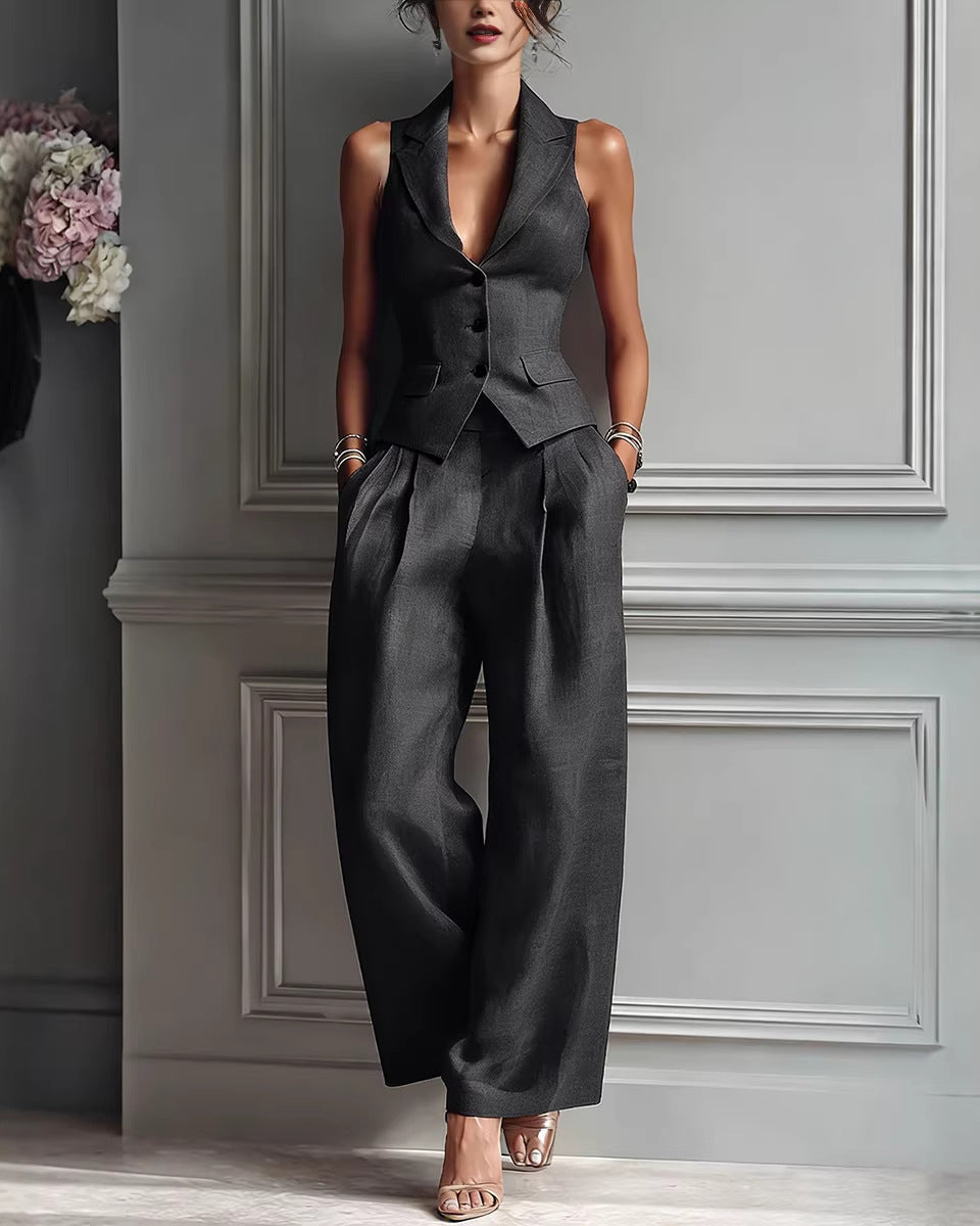 Completo Donna Due Pezzi con Gilet e Pantaloni a Gamba Dritta – Completo Elegante