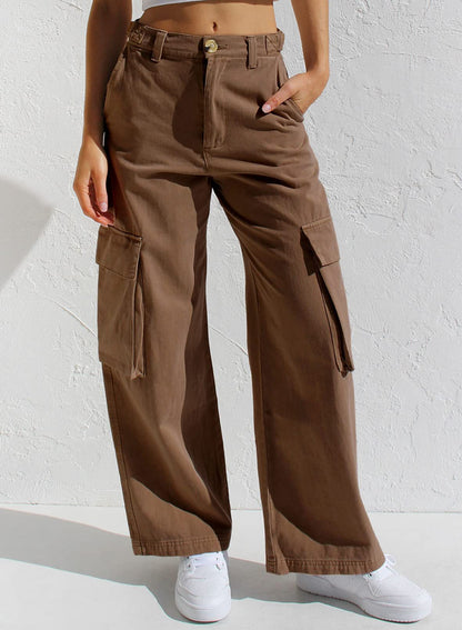 Low Waist Women's Denim Pants with Multiple Pockets and Loose Fit Workwear Style