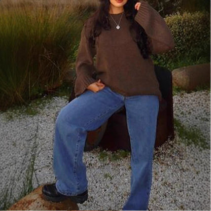 Women's Long Sleeve Sweater Pullover with Loose Fit