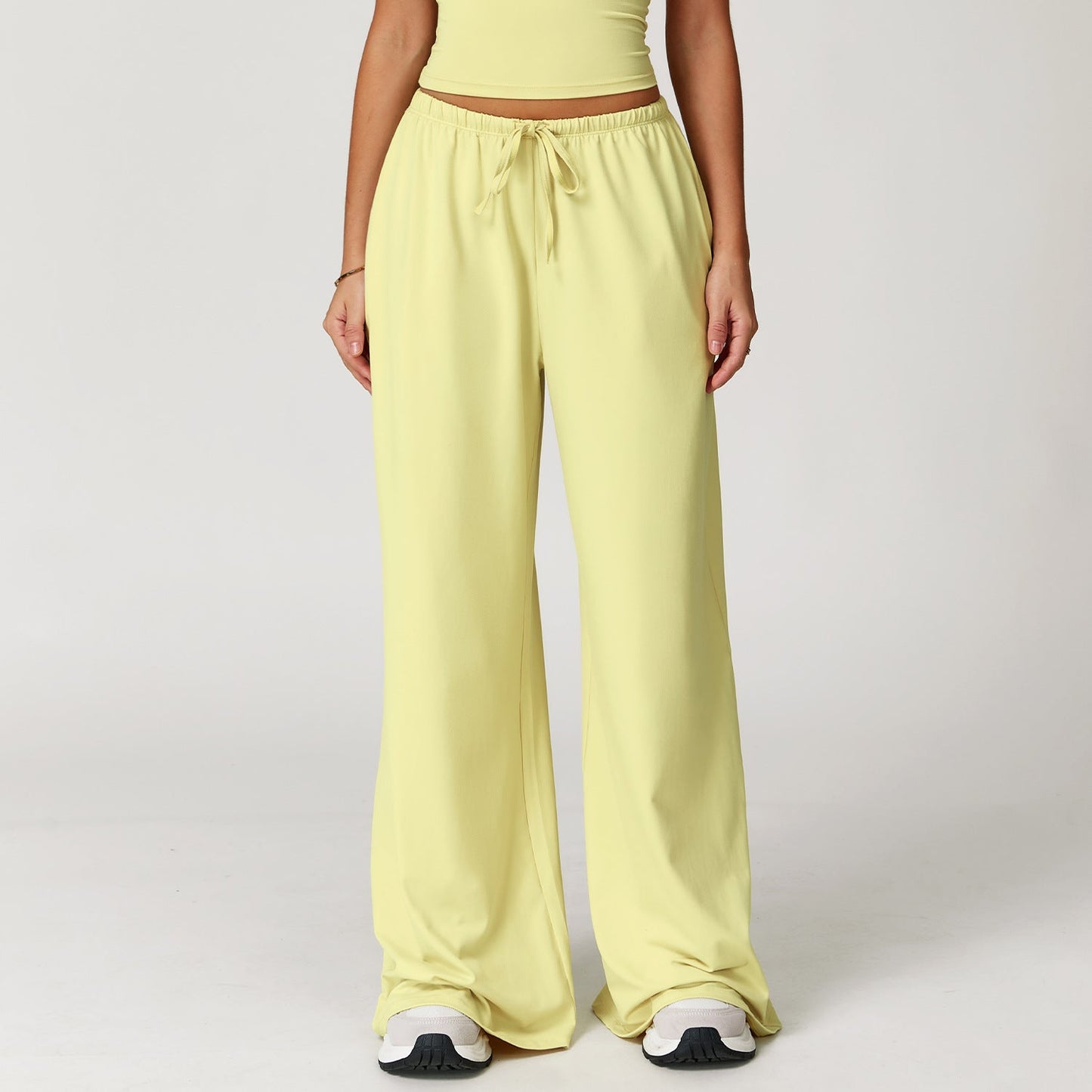 Wide Women's Pants with High Waist, Brushed Fabric, and Hanging Detail – Pants Style