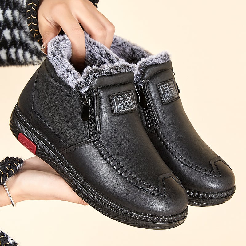 Botines de invierno para mujer hasta el tobillo con forro de peluche y cremallera lateral – Suela plana de PU