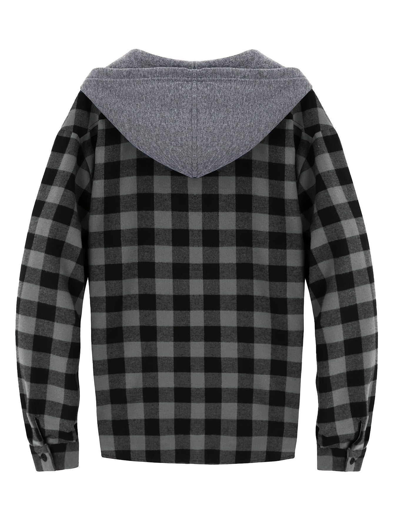 Men's Autumn Flannel Shirt-Jacket with Hood and Checkered Pattern