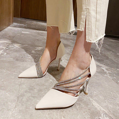 Women's Pointed Toe Pumps with Rhinestones and Stiletto Heel – Elegant Pumps