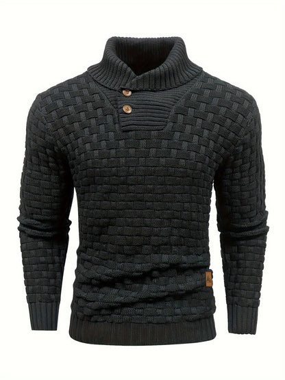 Maglione Uomo in Maglia Waffle con Collo a Sciarpa