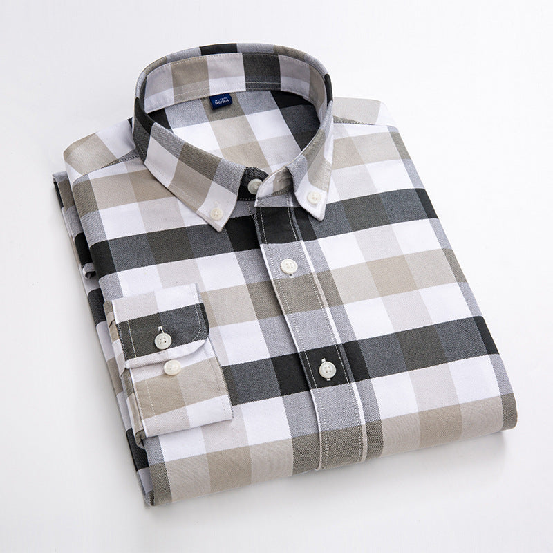 Herreskjorte med tern, lange ærmer og knaplukning – klassisk casual stil