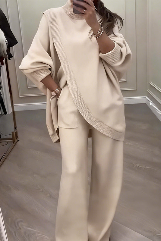 Women's Winter Knit Set: Oversized Sweater and Straight-Leg Pants