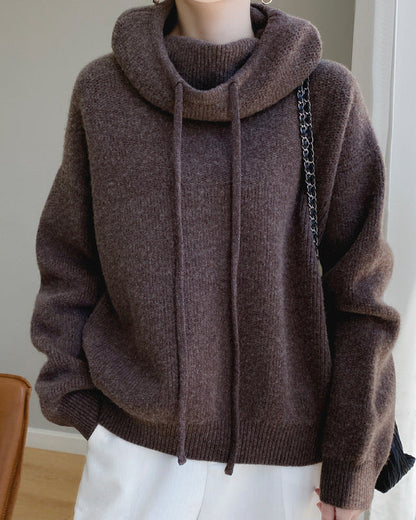 Women's Sweater Knit Pullover with Peter Pan Collar and Long Sleeves
