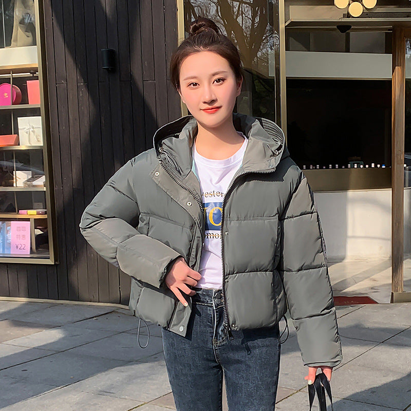 Women's Short Winter Down Jacket with Hood and Zip Closure