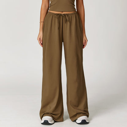 Wide Women's Pants with High Waist, Brushed Fabric, and Hanging Detail – Pants Style