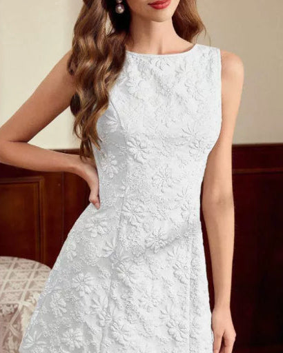 Women's Summer Midi Dress Sleeveless with Jacquard Pattern – Elegant Slim Dress