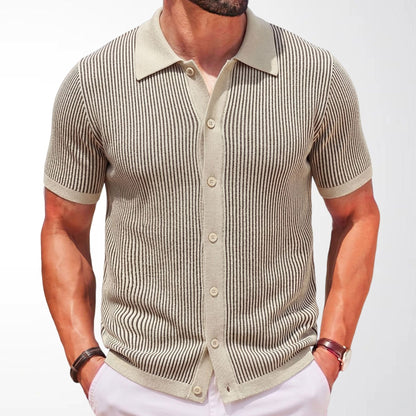 Polo Uomo in Maglia a Maniche Corte con Righe Verticali – Vestibilità Aderente