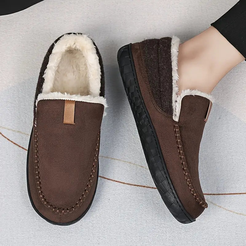 Men's Autumn Slip-On Moccasins Rounded Toe Plush Lining EVA Non-Slip Sole – Comfortable Shoes