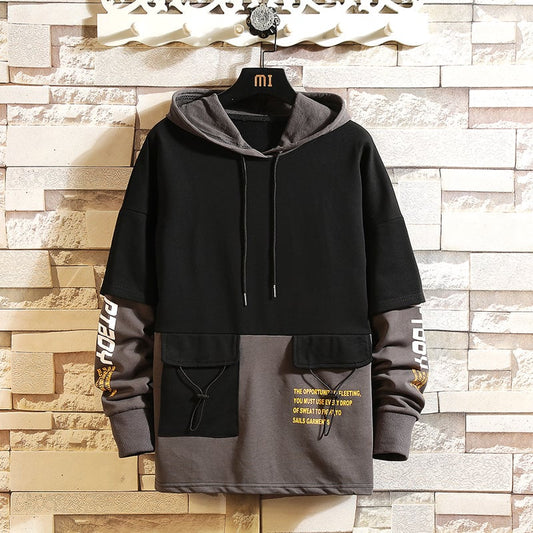 Herresweater med hætte og farveblokdesign