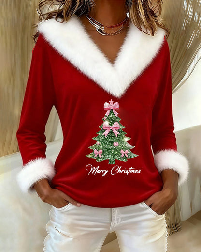 Top Donna con Scollo a V e Stampa Festiva – Stile Quotidiano