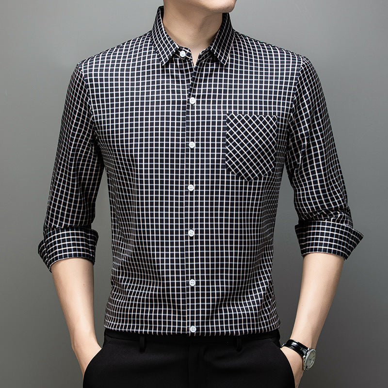 Camisa de hombre primaveral a cuadros con mangas largas – Corte amplio