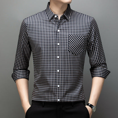 Camisa de hombre primaveral a cuadros con mangas largas – Corte amplio
