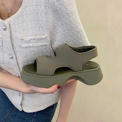 Sandalias deportivas para mujer con cuña, tiras elásticas y punta abierta – Sandalias casuales