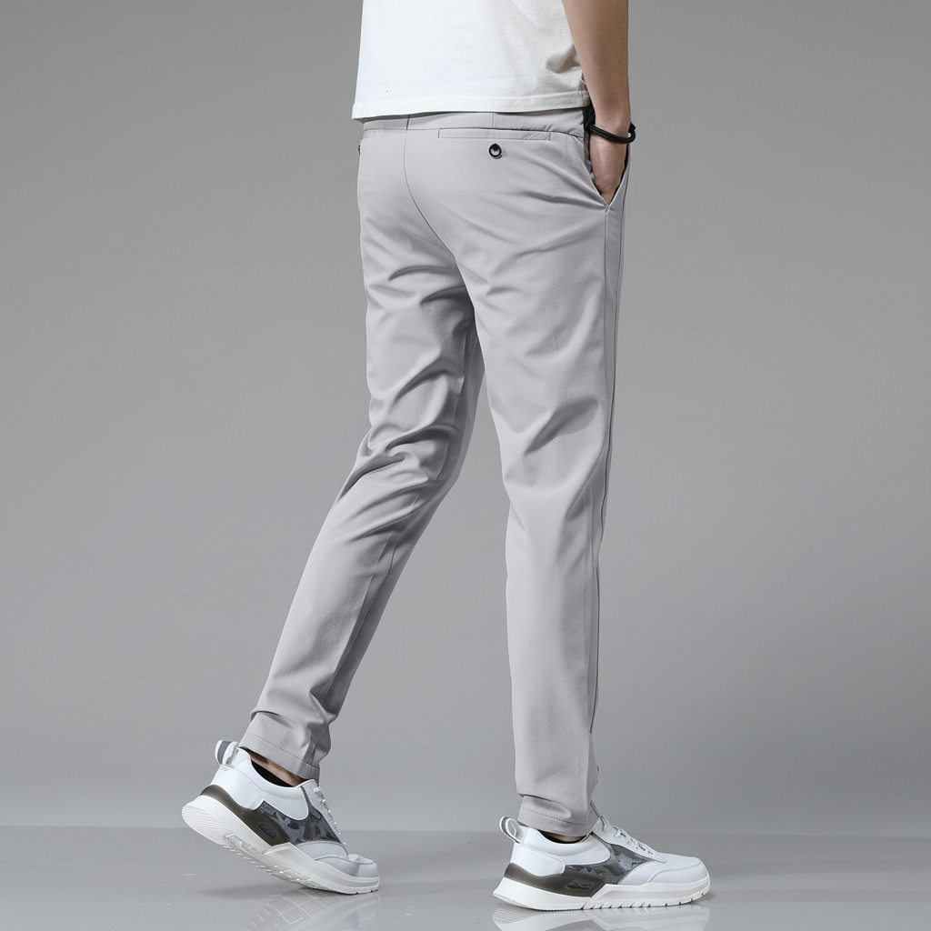 Pantaloni Uomo Affusolati con Vita Elasticizzata e Finitura Antipiega