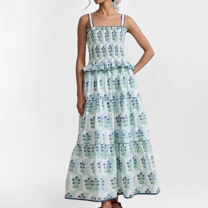 Women's Summer Long Strapless Dress with Floral Print and High Waist – A-Line
