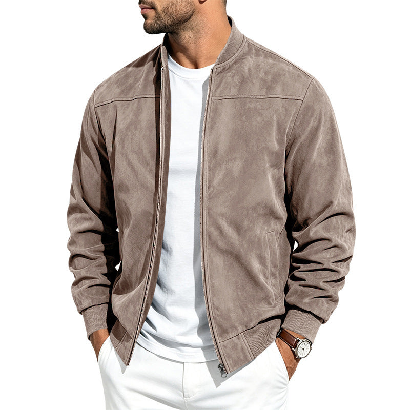 Chaqueta bomber para hombre de estilo ante, con cremallera completa, mangas largas y corte holgado.