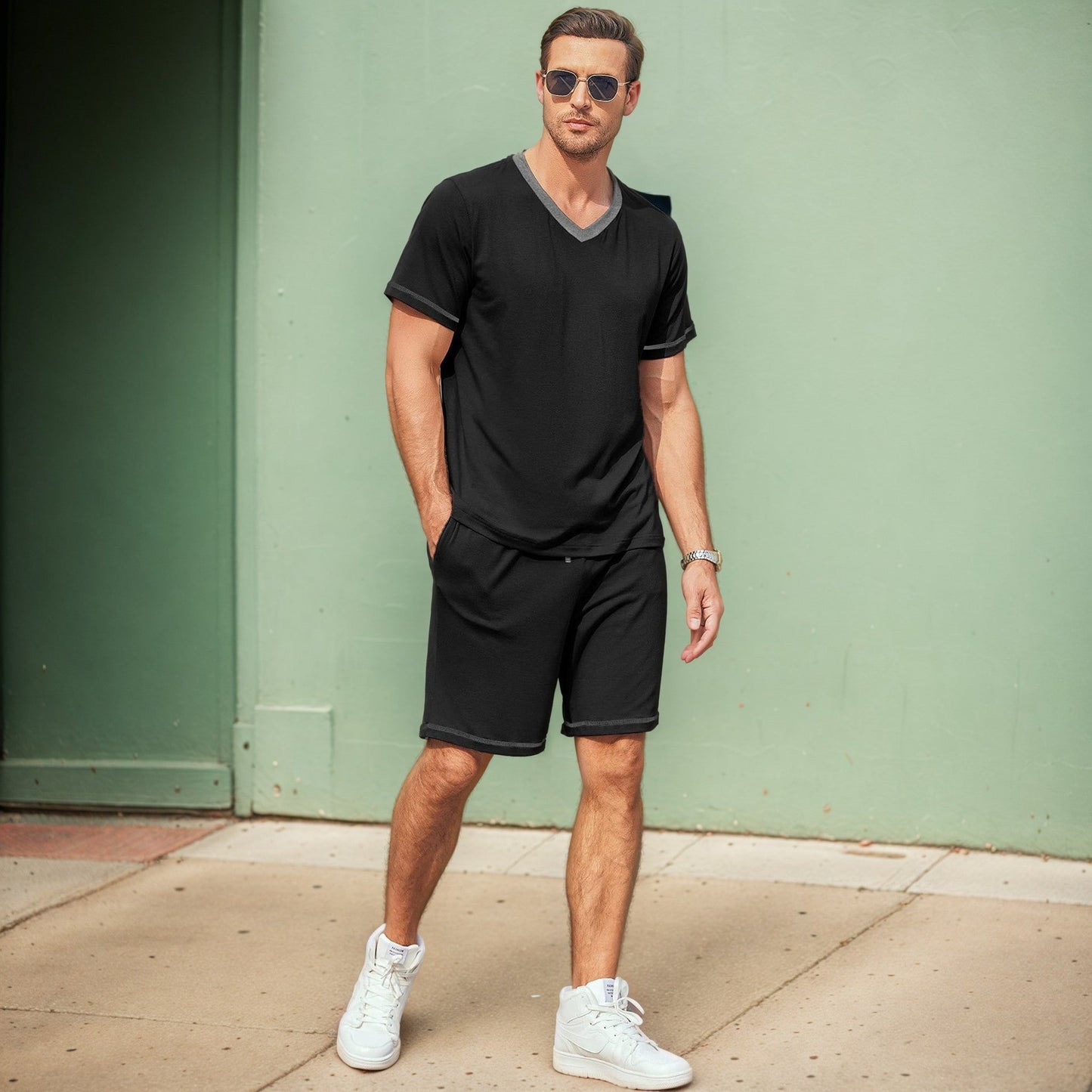 Men's Summer Two-Piece Set with Short Sleeve T-Shirt and Shorts – Casual Silk Feel Outfit