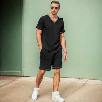 Men's Summer Two-Piece Set with Short Sleeve T-Shirt and Shorts – Casual Silk Feel Outfit