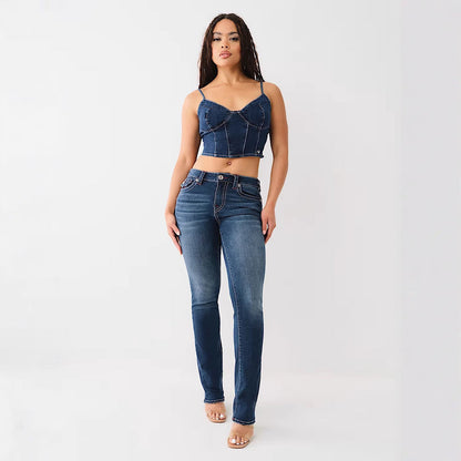 High-Waisted Women's Corduroy Shorts with Embroidered Pockets and Straight Legs