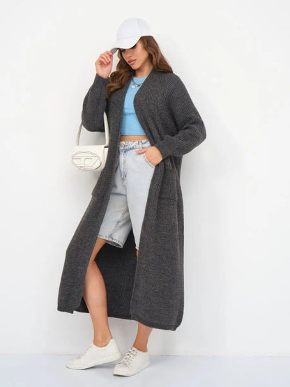Women's Long Knit Cardigan with Pockets and Front Opening