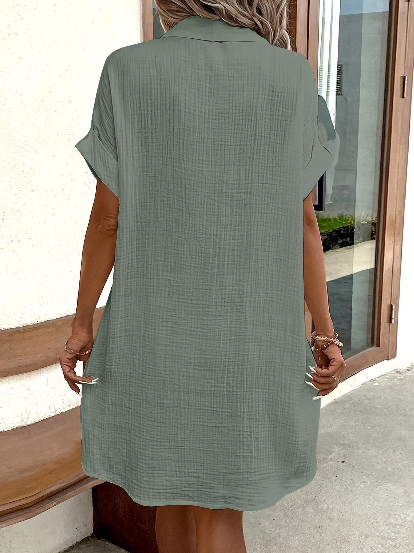 Women's Shirt Dress with Collar and Front Buttons – Versatile Casual Style