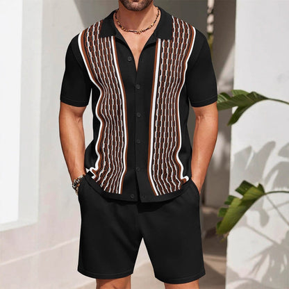 Conjunto completo para hombre de dos piezas con polo perforado y pantalones cortos – Camiseta coordinada