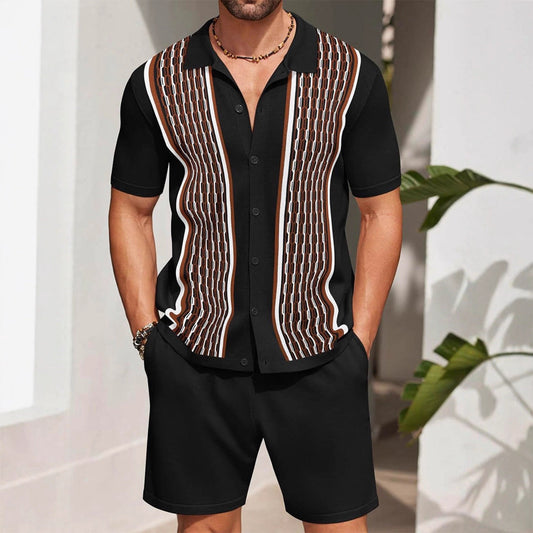 Men's Two-Piece Set with Perforated Polo and Shorts – Coordinated Outfit
