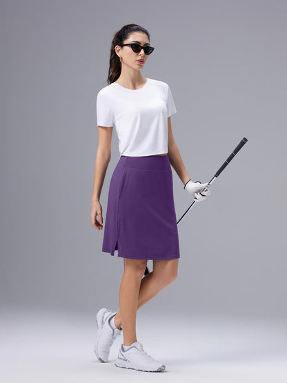 Gonna-Pantaloncino da Donna al Ginocchio, Vita Alta con Pantaloncino Interno e Tasche