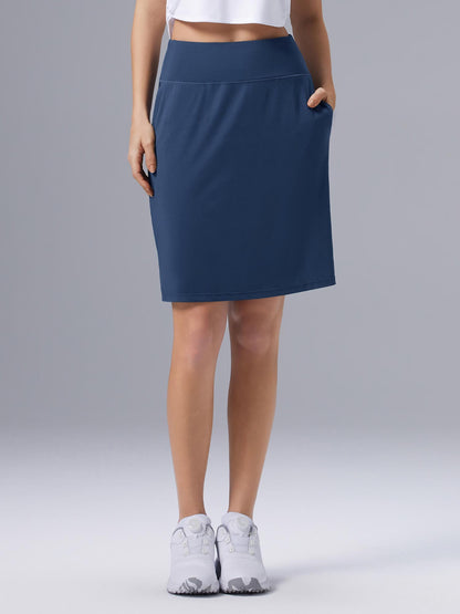 Gonna-Pantaloncino da Donna al Ginocchio, Vita Alta con Pantaloncino Interno e Tasche