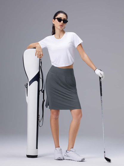 Gonna-Pantaloncino da Donna al Ginocchio, Vita Alta con Pantaloncino Interno e Tasche