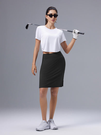 Gonna-Pantaloncino da Donna al Ginocchio, Vita Alta con Pantaloncino Interno e Tasche