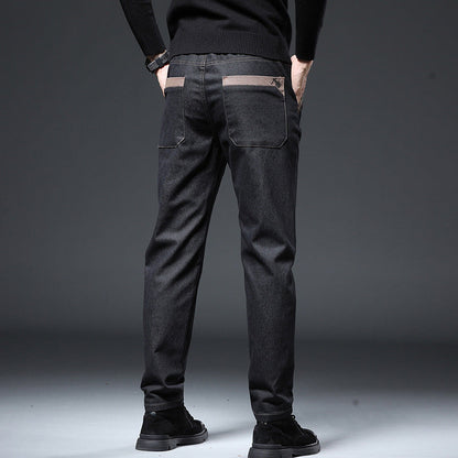 Herrebukser til foråret, slim fit med broderi – Høj talje og elastiske